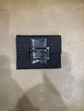 Fendi Black Monogram Canvas Wallet with Patent Leather Buckle